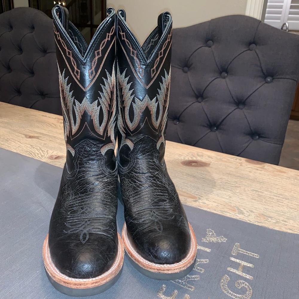 Larry Mahan Black and Tan Cowboy Boots